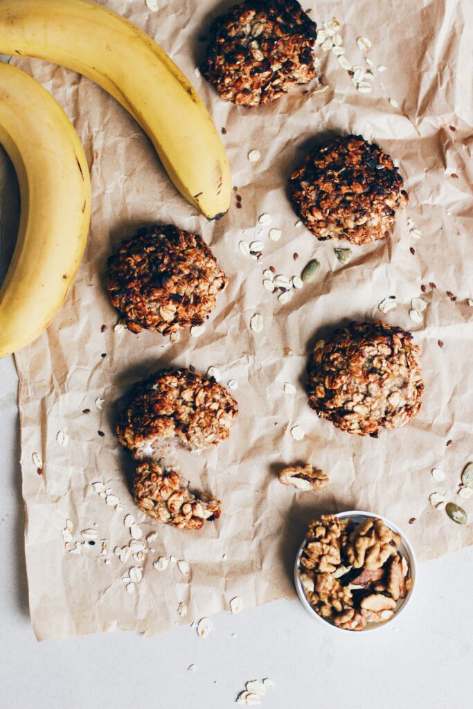 snack with nuts, seeds, and bananas