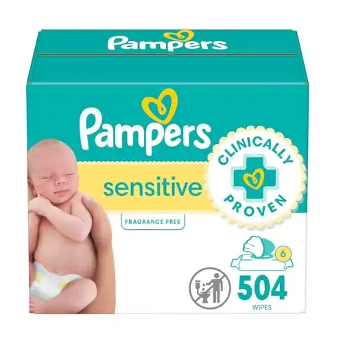 Pampers Sensitive Baby Wipes, Water Based, Hypoallergenic and Unscented, 6 Flip-Top Packs (504 Wipes Total) (Packaging May Vary)