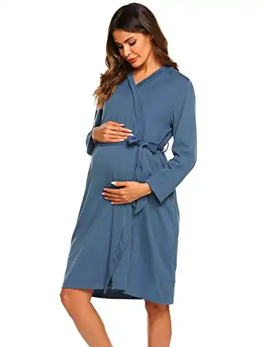 Ekouaer Womens Maternity Robe, 3 in 1 Labor Delivery Nursing Gown, Hospital Breastfeeding Dress, Bathrobes, A_blue, Small