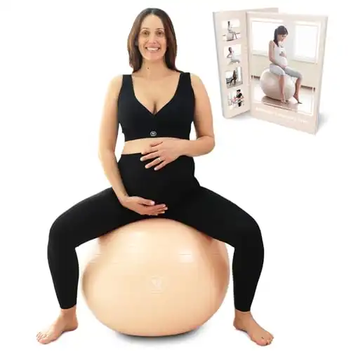 BABYGO® Birthing Ball for Pregnancy & Labor + Our Award Winning Book - Exercise, Birth & Recovery Plan, 5X Stronger Than a Yoga Ball with Eco Friendly Material (65cm - 4'8