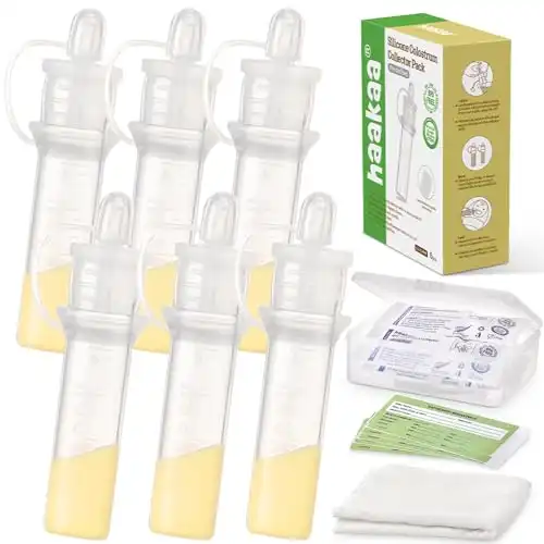 haakaa Colostrum Collector Kit Breast Milk Collector with Cotton Cloth Wipe and Storage Case, Ready-to-Use, Reusable, 4ml/6pcs