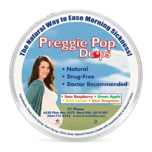 Preggie Pop Drops - 21 Drops - Morning Sickness Relief during pregnancy - Safe for pregnant Mom & Baby - Gluten Free - Four Flavors: Lemon, Raspberry, Green Apple, Tangerine