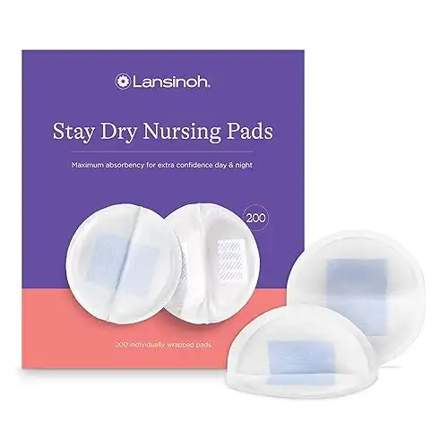 Lansinoh Stay Dry Disposable Nursing Pads, Soft and Super Absorbent Breast Pads, Breastfeeding Essentials for Moms, 200 Count